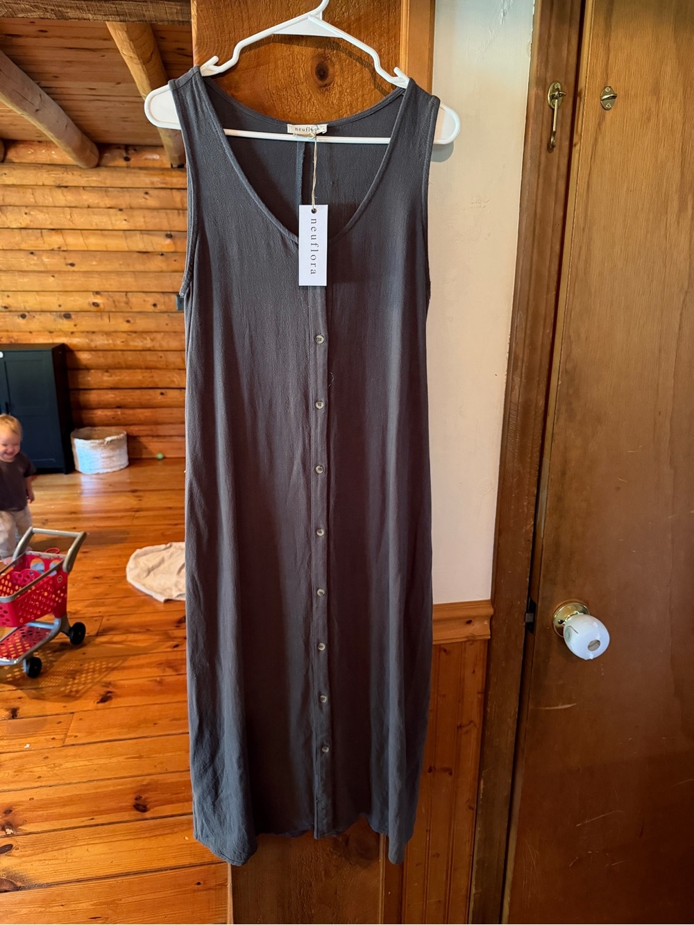 Neutralora Women's Charcoal Sleeveless Button-Front Maxi Dress